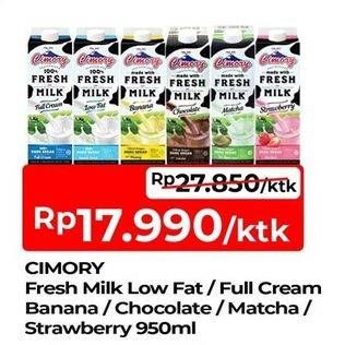 Promo Harga Cimory Fresh Milk Low Fat, Full Cream, Banana, Chocolate, Matcha, Strawberry 950 ml - TIP TOP