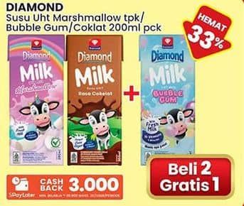 Promo Harga Diamond Milk UHT Marshmallow, Bubble Gum, Chocolate 200 ml - Indomaret