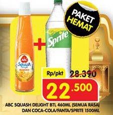 Promo Harga ABC Syrup Squash Delight 460ml + COCA COLA/FANTA/SPRITE 1500ml  - Superindo
