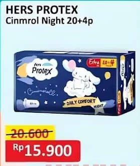 Promo Harga Hers Protex Comfort Night Wing 35cm, Wing 30cm 24 pcs - Alfamart