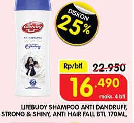 Promo Harga Lifebuoy Shampoo Anti Dandruff, Strong Shiny, Anti Hair Fall 170 ml - Superindo