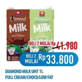 Promo Harga Diamond Milk UHT Full Cream, Chocolate, Low Fat High Calcium 1000 ml - Hypermart