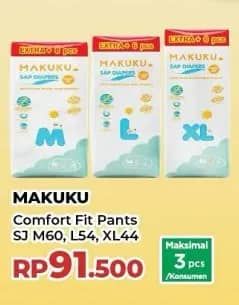 Promo Harga Makuku Comfort Fit Diapers Pants M60+6, L54+6, XL44+6 50 pcs - Yogya