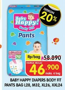 Promo Harga Baby Happy Body Fit Pants L28, M32, XL26, XXL24 24 pcs - Superindo