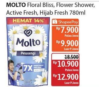 Promo Harga Molto Pewangi Active Fresh, Floral Bliss, Flower Shower, Hijab Soft Fresh 780 ml - Alfamidi