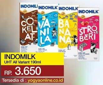 Promo Harga INDOMILK Susu UHT Cokelat, Pisang, Stroberi, Vanila 190 ml - Yogya