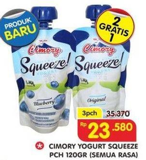 Promo Harga CIMORY Squeeze Yogurt All Variants per 3 pouch 120 gr - Superindo