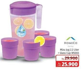 Promo Harga HOMECO Mizu Jug + Glass WS003 2200 ml - Lotte Grosir