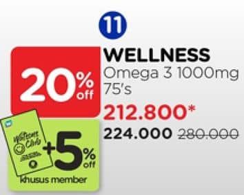 Promo Harga Wellness Omega 3 Fish Oil 1000mg 75 pcs - Watsons