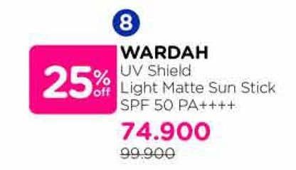 Promo Harga Wardah UV Shield Light Matte Sun Stick SPF50 PA++++  - Watsons
