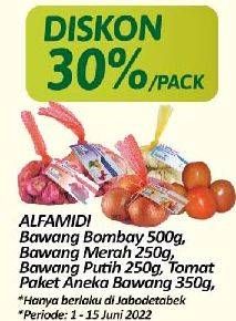 Promo Harga ALFAMIDI Bawang Bombay 500 g, Bawang Merah 250 g, Bawang Putih 250 g, Tomat, Paket Aneka Bawang 350 g  - Alfamidi