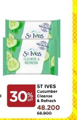 Promo Harga ST IVES Wipes Cleanse Refresh Cucumber 25 pcs - Watsons