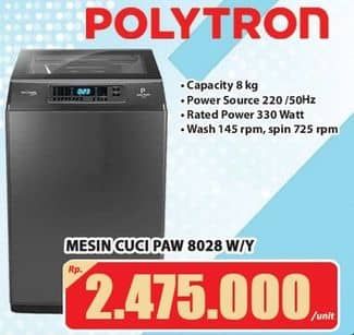 Promo Harga Polytron PAW 8028 Mesin Cuci 1 Tabung 8kg  - Hari Hari