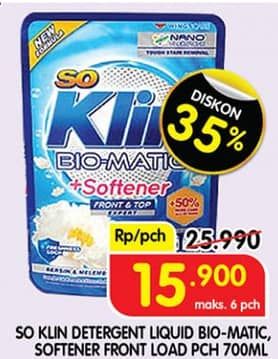 Promo Harga So Klin Biomatic Liquid Detergent +Softener Front Load 700 ml - Superindo