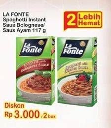 Promo Harga LA FONTE Spaghetti Instant Bolognese Sauce, Saus Ayam per 2 box 117 gr - Indomaret