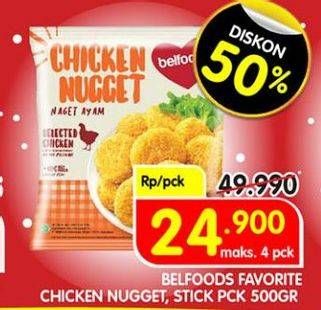 Promo Harga BELFOODS FAVORITE Chicken Nugget/Chicken Stick 500gr  - Superindo