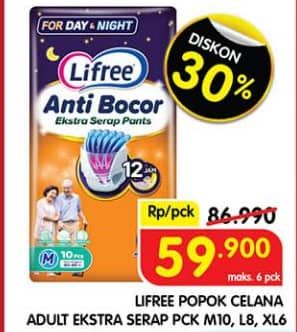 Promo Harga Lifree Popok Celana Ekstra Serap L8, M10, XL6 6 pcs - Superindo