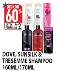 Promo Harga DOVE / SUNSILK / TRESEMME Shampoo 160/170ml  - Hypermart