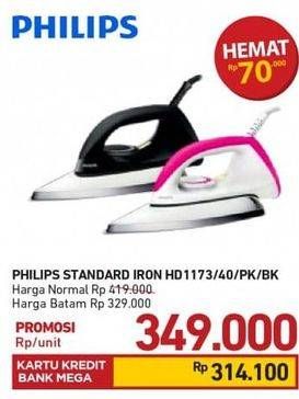 Promo Harga PHILIPS HD 1173 | Dry Iron 40/PK, BK  - Carrefour