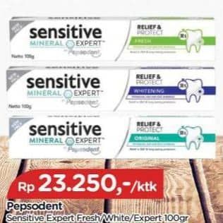 Promo Harga Pepsodent Pasta Gigi Sensitive Expert Fresh, Whitening, Original 100 gr - TIP TOP