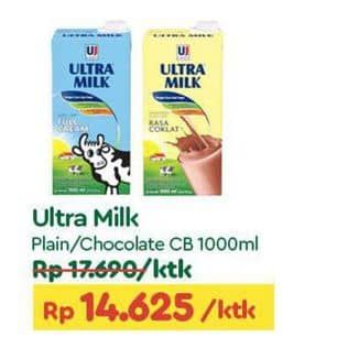Promo Harga Ultra Milk Susu UHT Coklat, Full Cream 1000 ml - TIP TOP