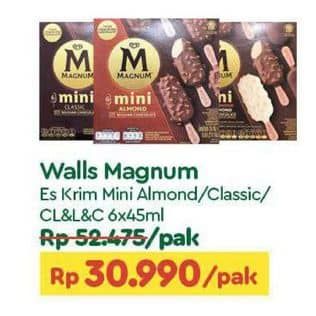 Promo Harga Walls Magnum Mini Almond, Classic Almond, Classic Almond Chocolate Brownie per 6 pcs 45 ml - TIP TOP