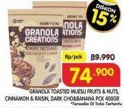 Promo Harga HUNDRED SEEDS Toasted Muesli Granola Creations Fruits Nuts, Cinnamon Raisin, Dark Choco Banana 400 gr - Superindo