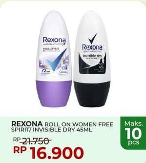 Promo Harga Rexona Deo Roll On Free Spirit, Invisible Dry 45 ml - Yogya