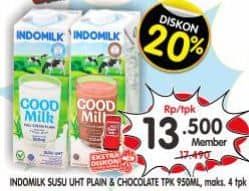 Promo Harga Indomilk Susu UHT Cokelat, Full Cream Plain 950 ml - Superindo