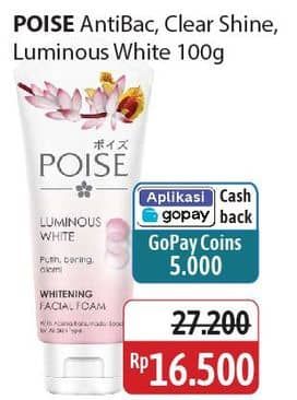 Promo Harga Poise Facial Foam Clear Shine, Luminous White, Anti Bacterial 100 gr - Alfamidi