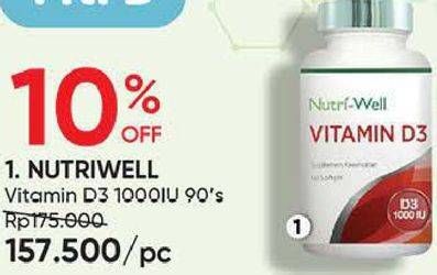 Promo Harga NUTRIWELL Vitamin D3 1000 IU 90 pcs - Guardian