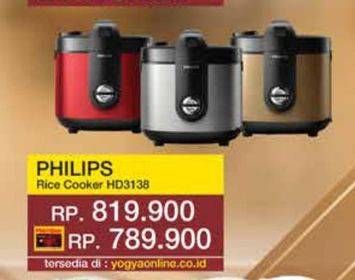 Promo Harga Philips HD3138 Rice Cooker 2L 2000 ml - Yogya