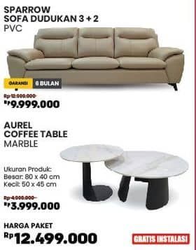 SPARROW Sofa 3+2 Bahan PVC + Courts Aurel Coffe Table   Harga Promo Rp12.499.000, SPARROW Sofa 3+2 Bahan PVC
Garansi 6 Bulan
Harga Normal : Rp12.000.000
Harga Promo : Rp9.999.000

Courts Aurel Coffee Table
Ukuran Produk:
Besar: 80 x 40 cm
Kecil: 50 x 45 cm
Harga Normal : Rp4.800.000
Harga Promo : Rp3.999.000

Gratis Instalasi