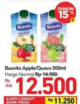 Promo Harga BUAVITA Fresh Juice Apple, Guava 500 ml - Carrefour