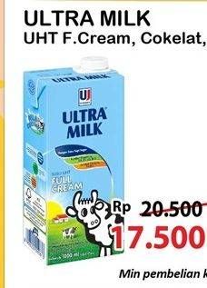 Promo Harga Ultra Milk Susu UHT Full Cream, Coklat 1000 ml - Alfamart