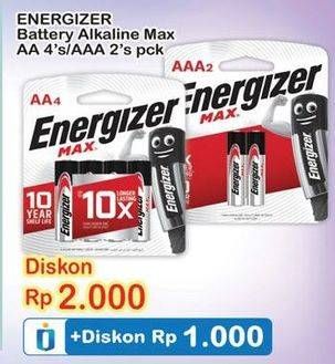 Promo Harga ENERGIZER Battery Alkaline Max AA, AAA 2 pcs - Indomaret