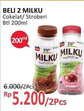 Promo Harga MILKU Susu UHT Cokelat Premium, Stroberi 200 ml - Alfamidi