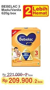 Promo Harga Bebelac 3 Gro Great Vanila, Madu 620 gr - Indomaret