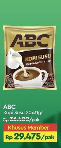 Promo Harga ABC Kopi Susu per 20 sachet 31 gr - TIP TOP