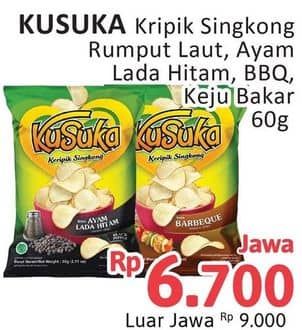 Promo Harga Kusuka Keripik Singkong Keju Bakar, Rumput Laut, Ayam Lada Hitam, Barbeque 60 gr - Alfamidi
