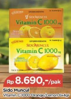 Promo Harga Sido Muncul Vitamin C 1000mg Lemon, Sweet Orange per 6 sachet 4 gr - TIP TOP