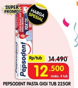 Promo Harga Pepsodent Pasta Gigi Pencegah Gigi Berlubang White 225 gr - Superindo