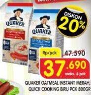 Promo Harga Quaker Oatmeal Instant, Quick Cooking 800 gr - Superindo