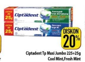 Promo Harga Ciptadent Pasta Gigi Maxi 12 Plus Cool Mint, Fresh Mint 250 gr - Hypermart