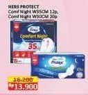 Promo Harga Hers Protex Comfort Night Wing 35cm, Wing 30cm 12 pcs - Alfamidi