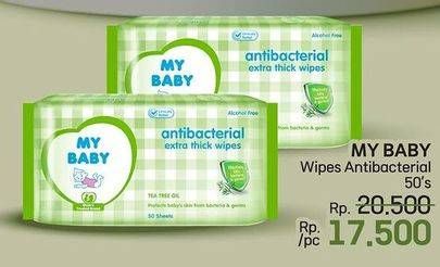 Promo Harga My Baby Wipes Antibacterial 50 pcs - LotteMart