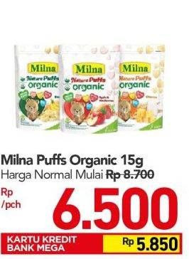 Promo Harga MILNA Nature Puffs Organic Banana, Cheese, Apple Mix Berries 15 gr - Carrefour