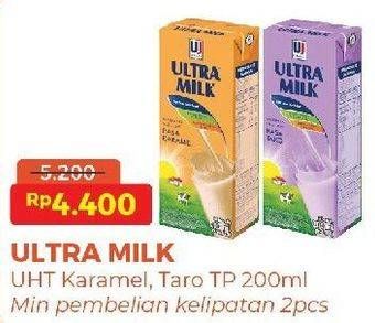 Promo Harga Ultra Milk Susu UHT Karamel, Taro 200 ml - Alfamart