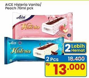 Promo Harga Aice Ice Cream Histeria Vanila Peach, Family 70 ml - Indomaret