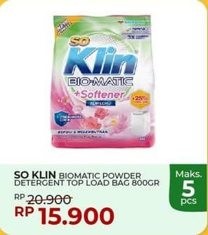 Promo Harga So Klin Biomatic Powder Detergent +Softener Top Load 800 gr - Yogya